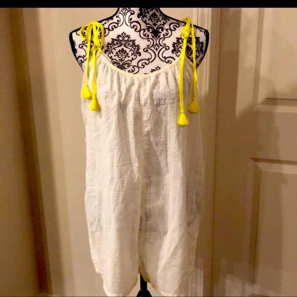 Aerie Romper Pajama Small 100% Cotton Chartreuse Tassels - Picture 1 of 8